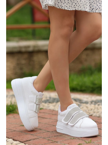 Jarxi Beyaz Cilt Cırt Cırtlı Spor Ayakkabı Jarxi Beyaz Cilt Cırt Cırtlı Spor Ayakkabı