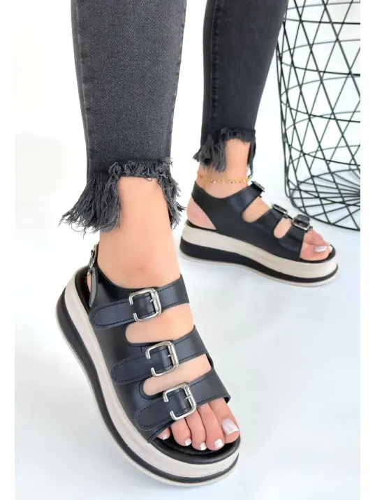 Jatay Siyah Cilt Sandalet Jatay Siyah Cilt Sandalet