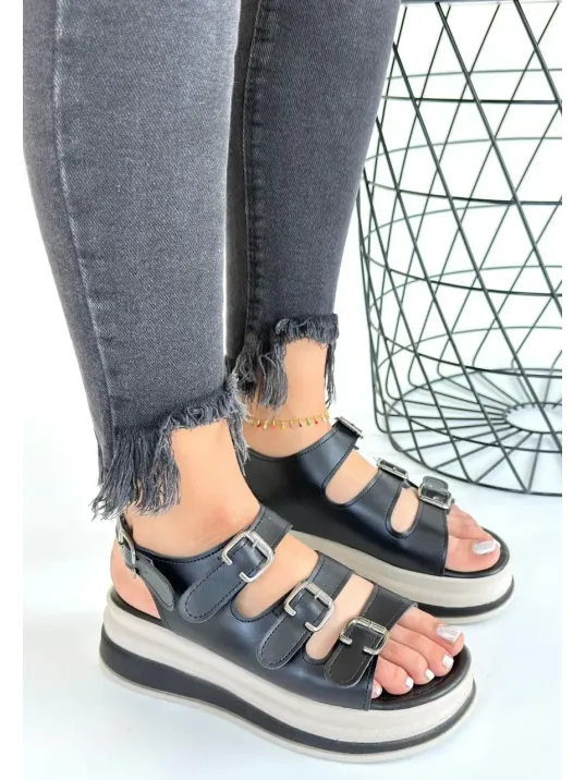 Jatay Siyah Cilt Sandalet Jatay Siyah Cilt Sandalet