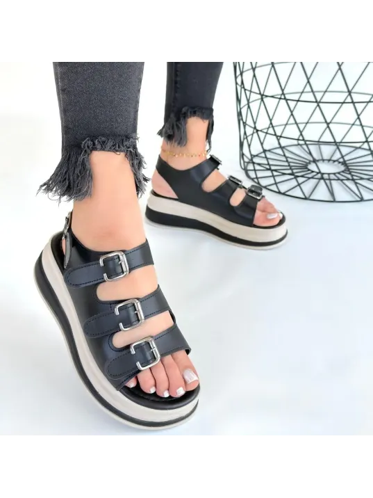 Jatay Siyah Cilt Sandalet Jatay Siyah Cilt Sandalet