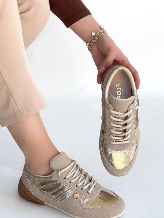 Jawen Bej Nubuk Gold Detaylı Spor Ayakkabı