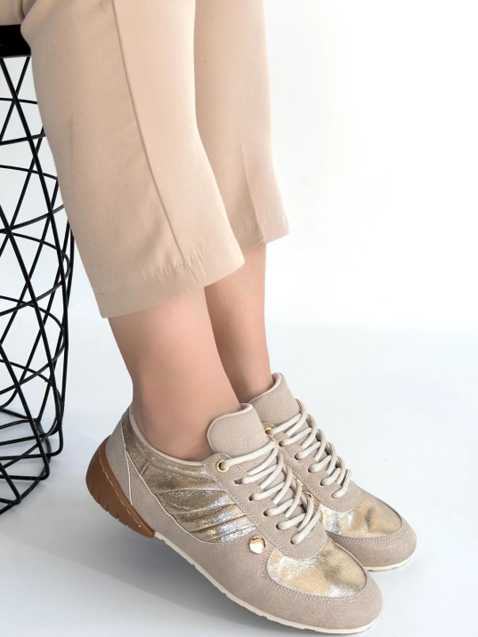 Jawen Bej Nubuk Gold Detaylı Spor Ayakkabı