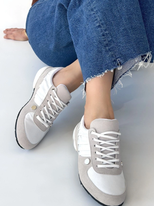 Jawen Gri Nubuk Beyaz Detaylı Spor Ayakkabı