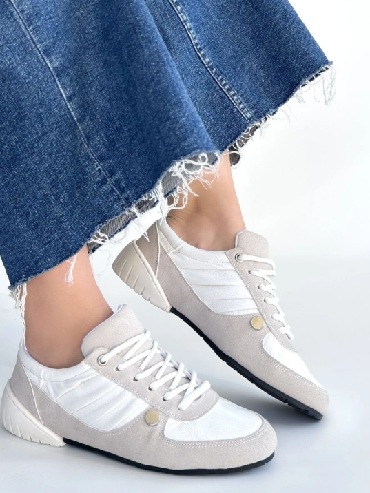 Jawen Gri Nubuk Beyaz Detaylı Spor Ayakkabı