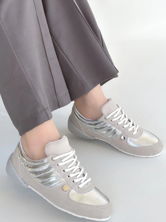 Jawen Gri Nubuk Gümüş Detaylı Spor Ayakkabı