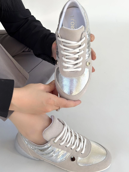 Jawen Gri Nubuk Gümüş Detaylı Spor Ayakkabı