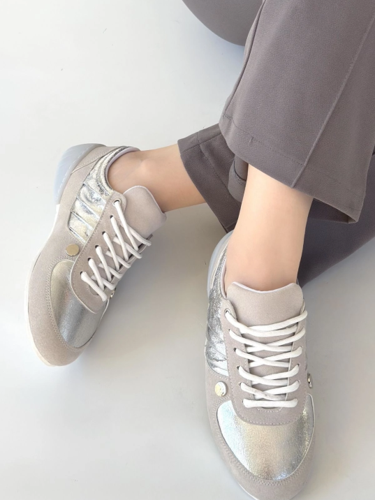 Jawen Gri Nubuk Gümüş Detaylı Spor Ayakkabı