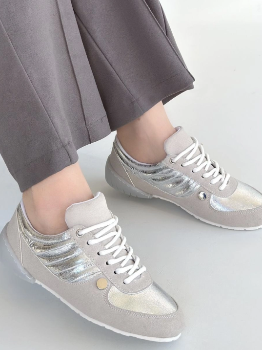 Jawen Gri Nubuk Gümüş Detaylı Spor Ayakkabı