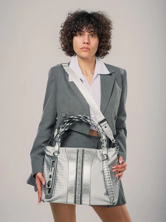 Jaxe Gri Cilt Omuz Çantası