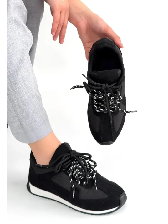 Jeat Siyah Nubuk Bağcıklı Spor Ayakkabı