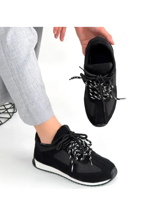 Jeat Siyah Nubuk Bağcıklı Spor Ayakkabı