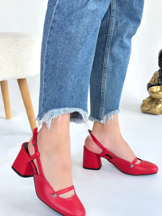 Jecci Kırmızı Cilt Topuklu Ayakkabı Jecci Kırmızı Cilt Topuklu Ayakkabı