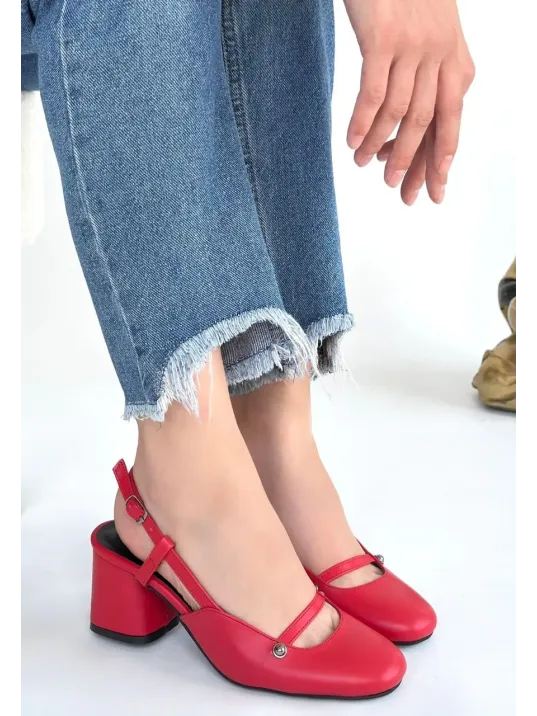 Jecci Kırmızı Cilt Topuklu Ayakkabı Jecci Kırmızı Cilt Topuklu Ayakkabı