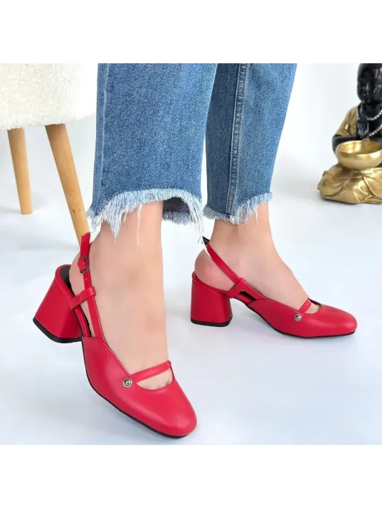 Jecci Kırmızı Cilt Topuklu Ayakkabı Jecci Kırmızı Cilt Topuklu Ayakkabı