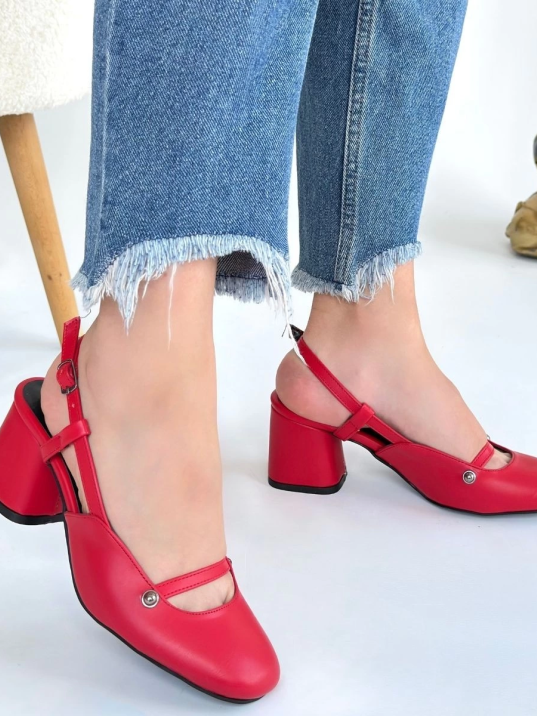 Jecci Kırmızı Cilt Topuklu Ayakkabı Jecci Kırmızı Cilt Topuklu Ayakkabı