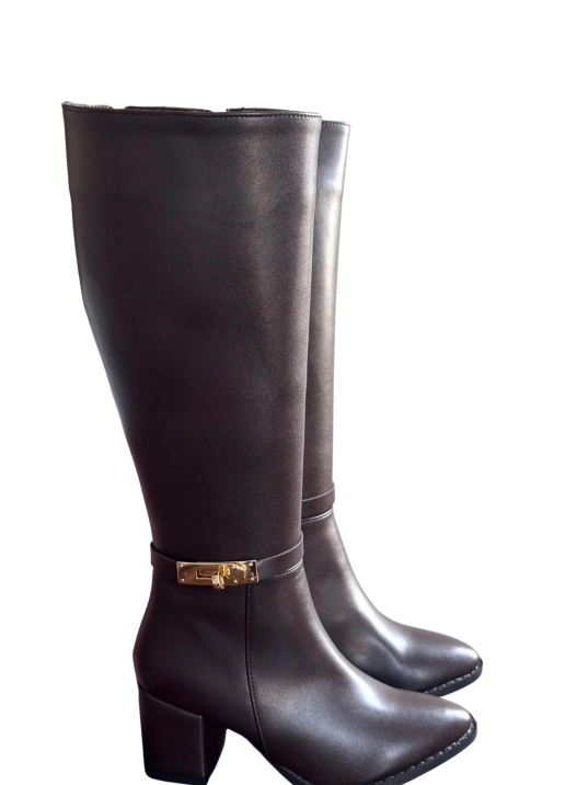 Jeoli Kahverengi Cilt Topuklu Çizme