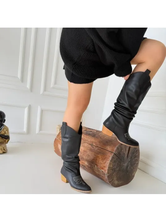 Jeoni Siyah Cilt Topuklu Çizme Jeoni Siyah Cilt Topuklu Çizme