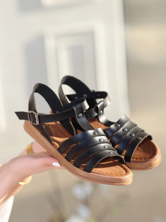 Jikto Siyah Deri Sandalet Jikto Siyah Deri Sandalet