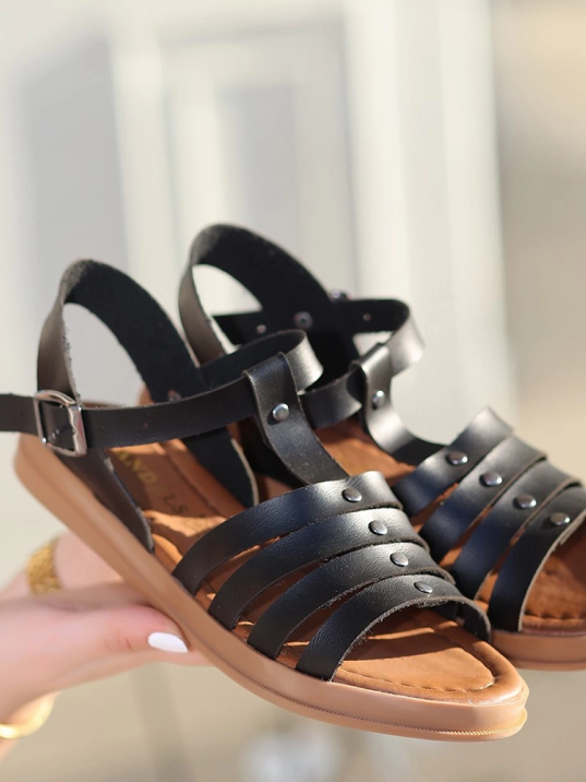 Jikto Siyah Deri Sandalet Jikto Siyah Deri Sandalet