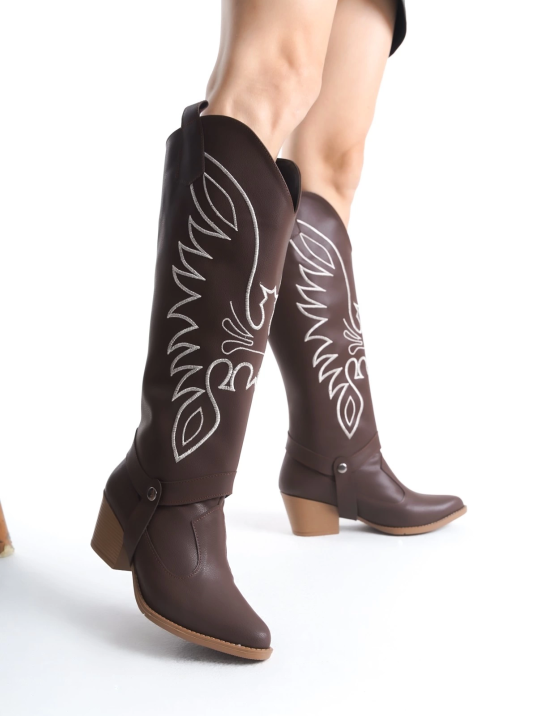 Jilla Kahverengi Cilt Tak Çıkar Topuklu Bot Ve Çizme Jilla Kahverengi Cilt Tak Çıkar Topuklu Bot Ve Çizme