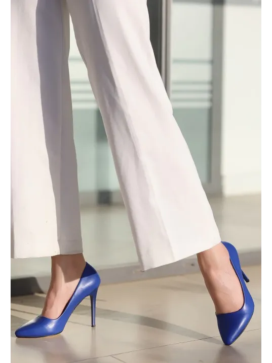 Jilya Mavi Cilt Stiletto Ayakkabı Jilya Mavi Cilt Stiletto Ayakkabı