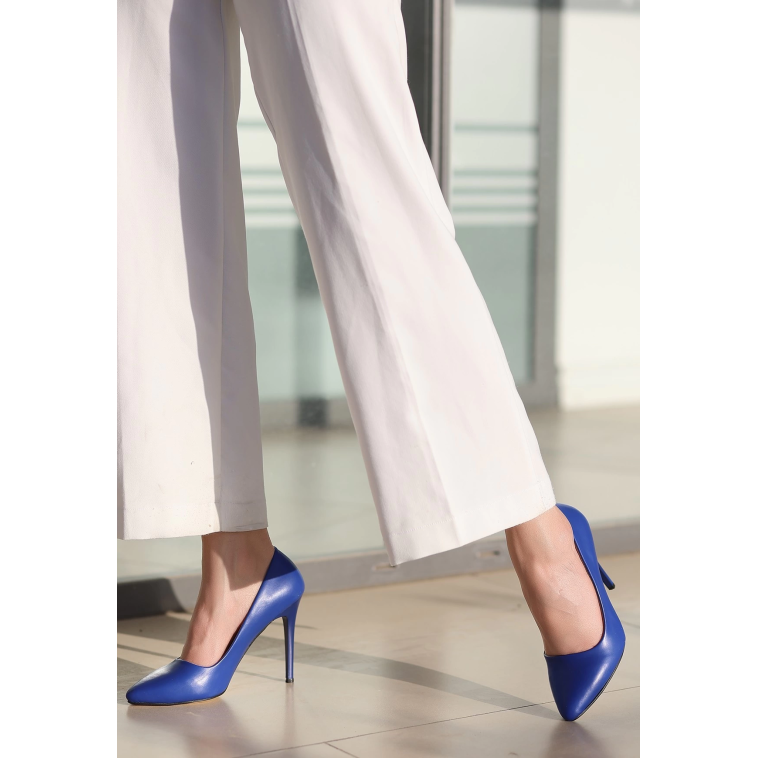 Jilya Mavi Cilt Stiletto Ayakkabı Jilya Mavi Cilt Stiletto Ayakkabı