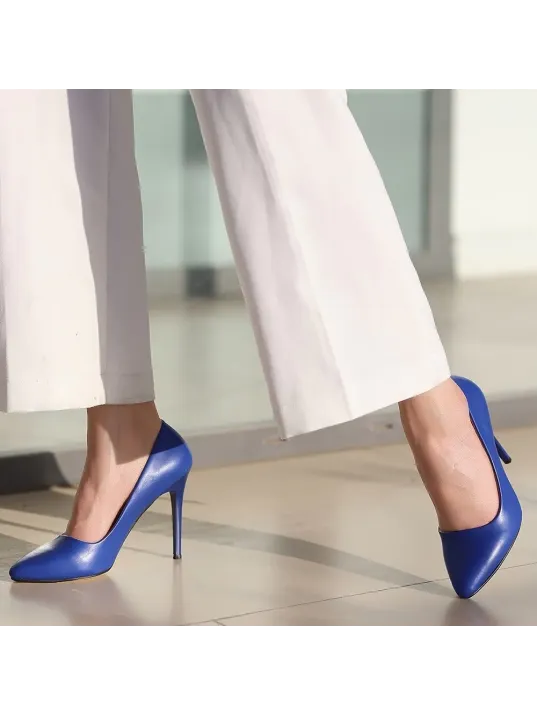 Jilya Mavi Cilt Stiletto Ayakkabı Jilya Mavi Cilt Stiletto Ayakkabı