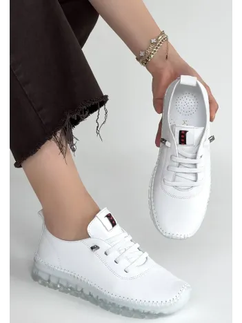 Jiten Beyaz Deri Bağcıklı Spor Ayakkabı