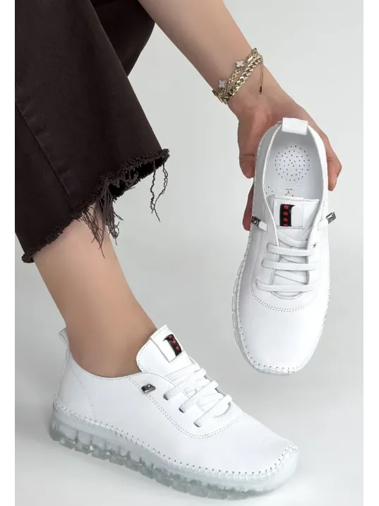 Jiten Beyaz Deri Bağcıklı Spor Ayakkabı