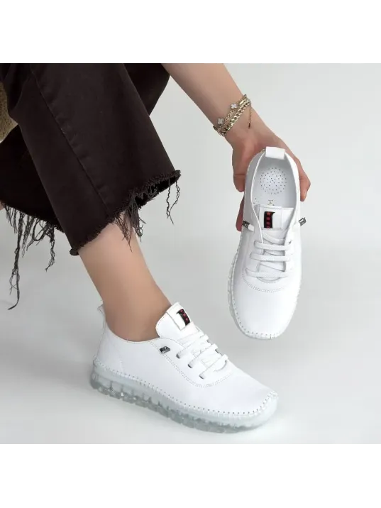 Jiten Beyaz Deri Bağcıklı Spor Ayakkabı