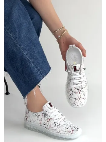 Jiten Beyaz Desenli Deri Bağcıklı Spor Ayakkabı Jiten Beyaz Desenli Deri Bağcıklı Spor Ayakkabı