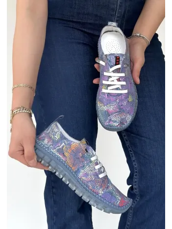 Jiten Mor Desenli Deri Bağcıklı Spor Ayakkabı