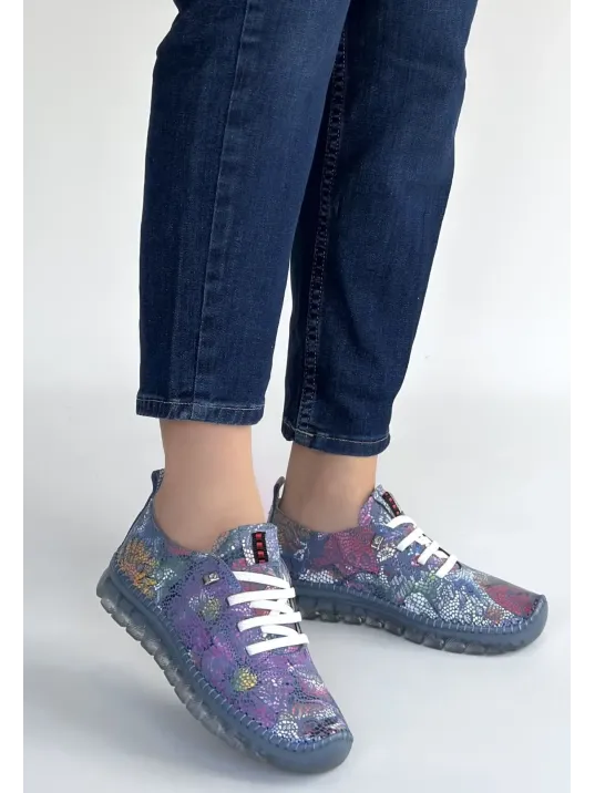 Jiten Mor Desenli Deri Bağcıklı Spor Ayakkabı