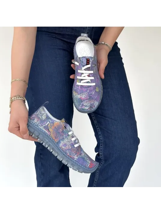 Jiten Mor Desenli Deri Bağcıklı Spor Ayakkabı