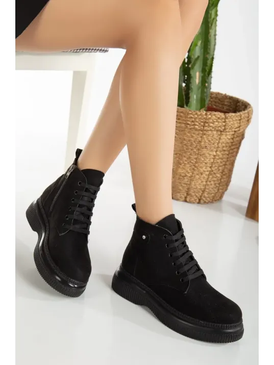 Jiwa Siyah Süet Bağcıklı Bot Jiwa Siyah Süet Bağcıklı Bot