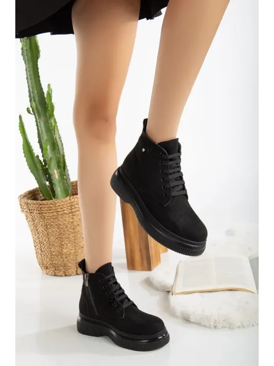 Jiwa Siyah Süet Bağcıklı Bot Jiwa Siyah Süet Bağcıklı Bot