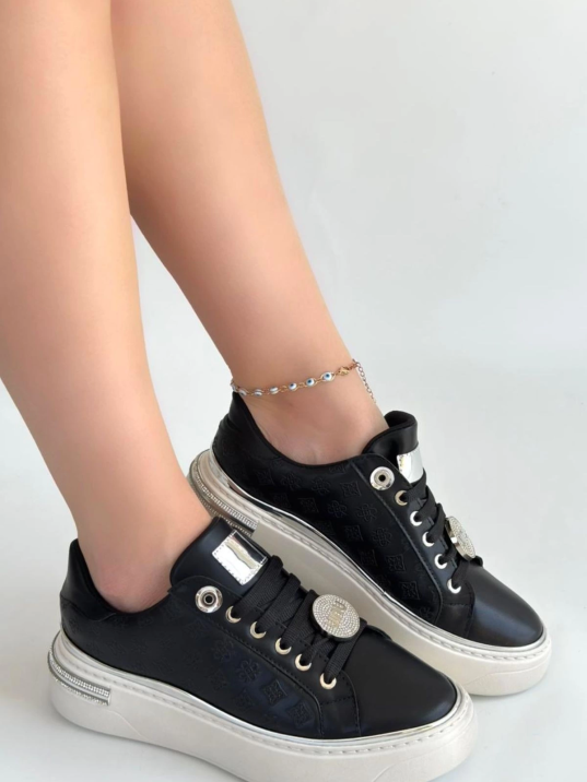 Jlar Siyah Cilt Bağcıklı Spor Ayakkabı Jlar Siyah Cilt Bağcıklı Spor Ayakkabı