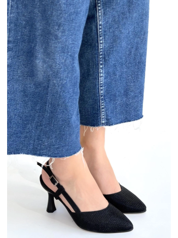 Joga Siyah Saten Simli Topuklu Ayakkabı