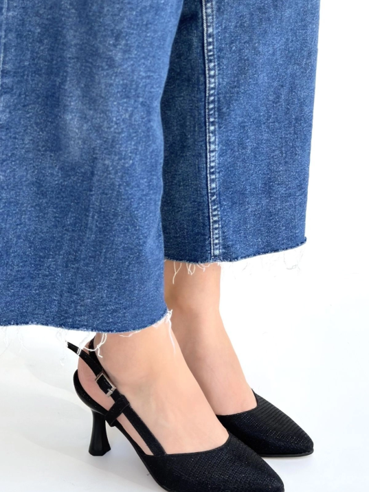 Joga Siyah Saten Simli Topuklu Ayakkabı