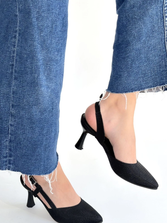 Joga Siyah Saten Simli Topuklu Ayakkabı