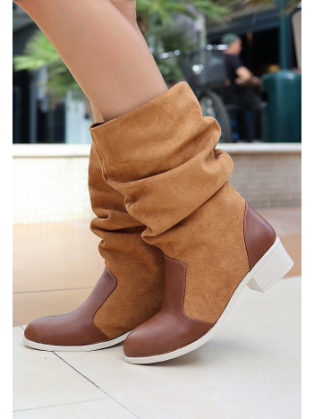 Jolin Taba Cilt Süet Detaylı Çizme Jolin Taba Cilt Süet Detaylı Çizme