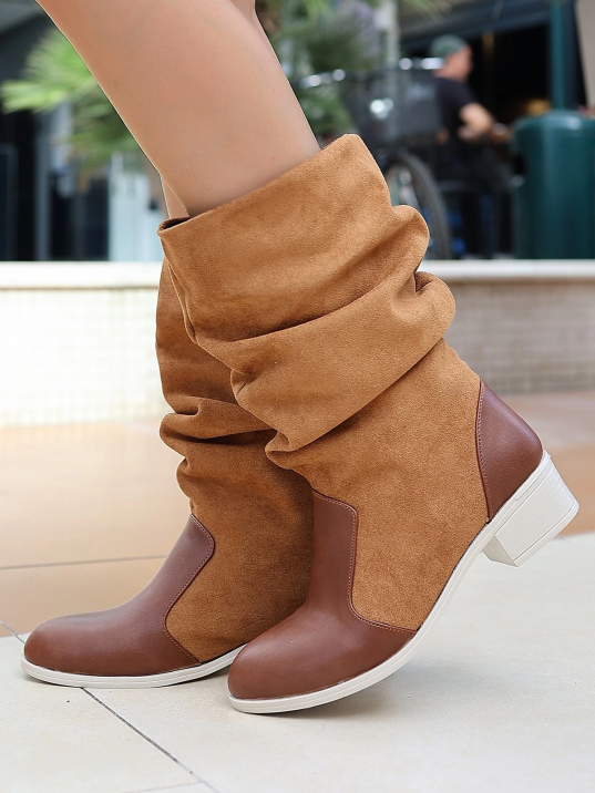 Jolin Taba Cilt Süet Detaylı Çizme Jolin Taba Cilt Süet Detaylı Çizme