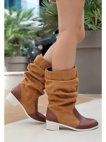 Jolin Taba Cilt Süet Detaylı Çizme Jolin Taba Cilt Süet Detaylı Çizme