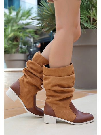 Jolin Taba Cilt Süet Detaylı Çizme Jolin Taba Cilt Süet Detaylı Çizme