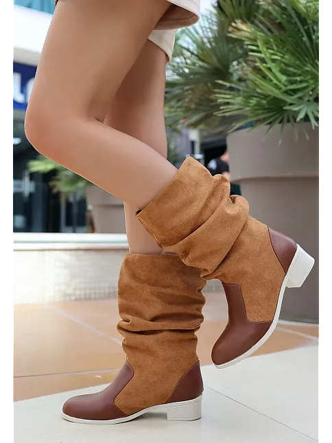 Jolin Taba Cilt Süet Detaylı Çizme