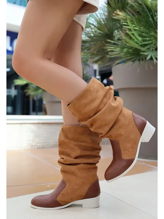 Jolin Taba Cilt Süet Detaylı Çizme Jolin Taba Cilt Süet Detaylı Çizme