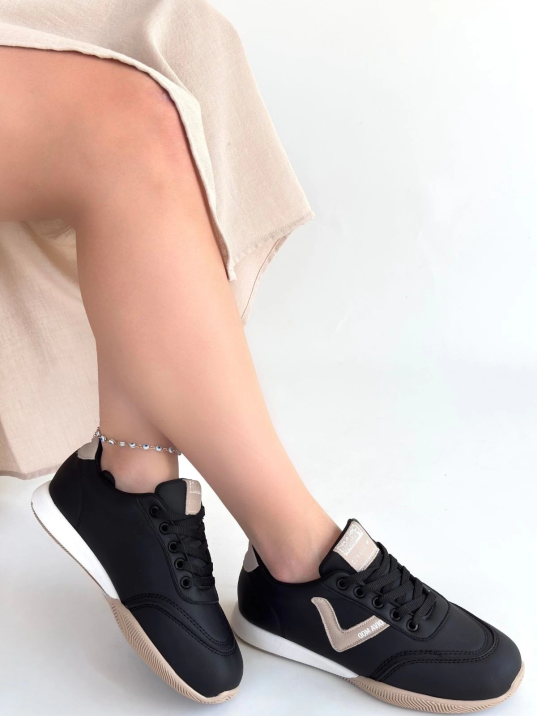 Jowen Siyah Cilt Bej Detaylı Bağcıklı Spor Ayakkabı Jowen Siyah Cilt Bej Detaylı Bağcıklı Spor Ayakkabı