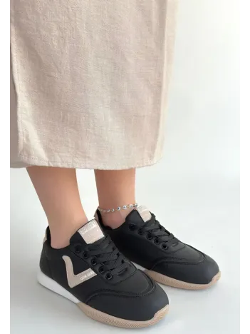 Jowen Siyah Cilt Bej Detaylı Bağcıklı Spor Ayakkabı Jowen Siyah Cilt Bej Detaylı Bağcıklı Spor Ayakkabı