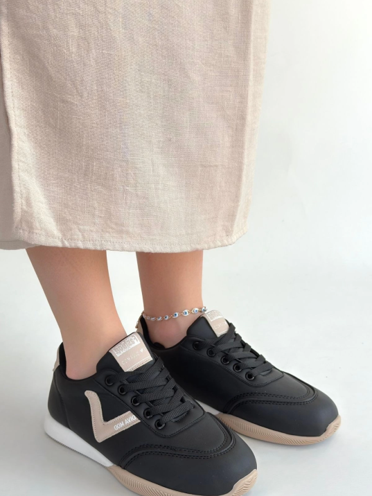 Jowen Siyah Cilt Bej Detaylı Bağcıklı Spor Ayakkabı Jowen Siyah Cilt Bej Detaylı Bağcıklı Spor Ayakkabı