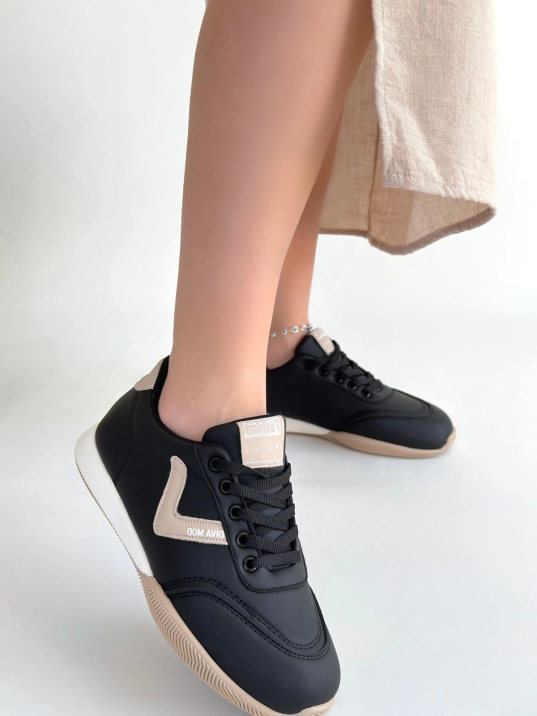 Jowen Siyah Cilt Bej Detaylı Bağcıklı Spor Ayakkabı Jowen Siyah Cilt Bej Detaylı Bağcıklı Spor Ayakkabı